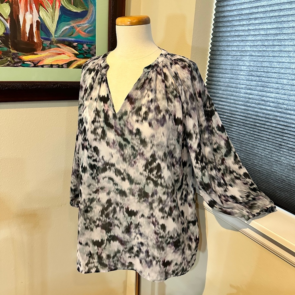 Simply Very by Vera Wang Grey Print Chiffon Peasant Blouse - sz L